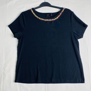 Rafaella Black Stone Embellished Crew Neck Short Sleeve Knit‎ Top Woman XXL